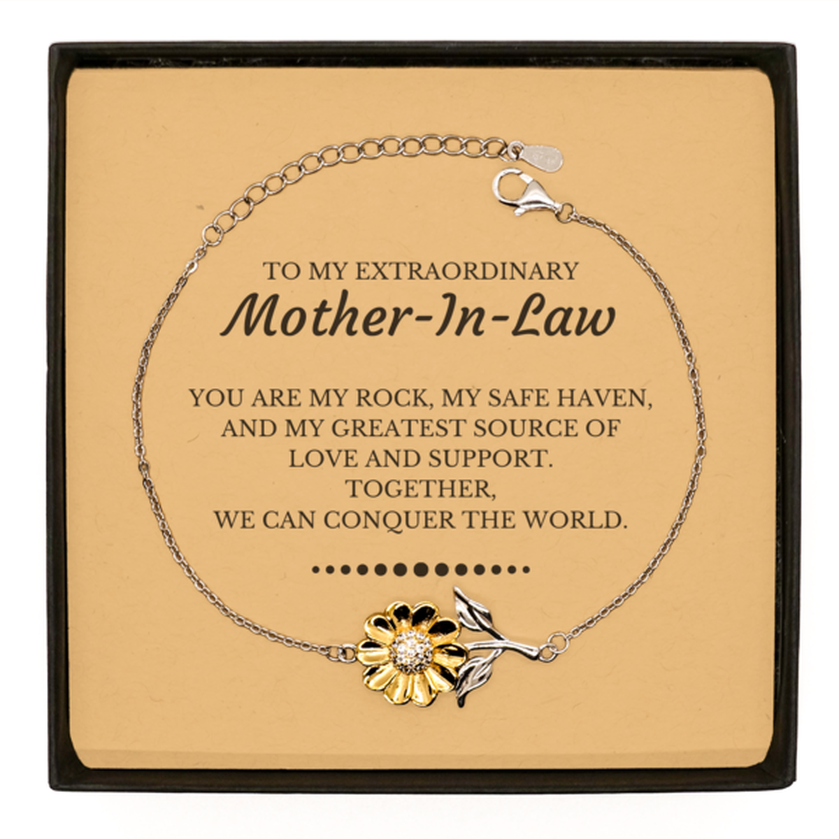 To My Extraordinary Mother-In-Law Gifts, Together, we can conquer the world, Birthday Sunflower Bracelet For Mother-In-Law, Christmas Gifts For Mother-In-Law