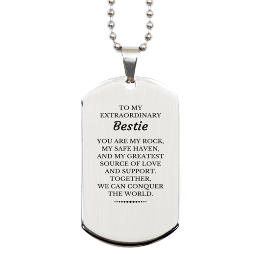Bestie Silver Dog Tag Necklace - Together We Can Conquer The World | Friendship Gift