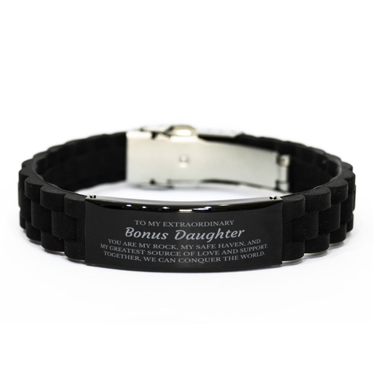 Bonus Daughter Engraved Bracelet - Together We Can Conquer the World | Birthday & Christmas Gift