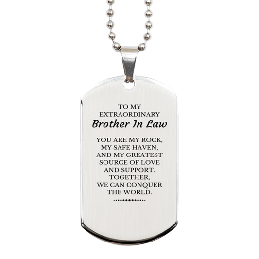 Brother In Law Silver Dog Tag Necklace - Together, We Can Conquer The World | Birthday & Christmas Gift
