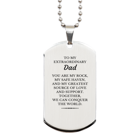 Dad Silver Dog Tag Necklace - Together We Can Conquer the World | Birthday Gift