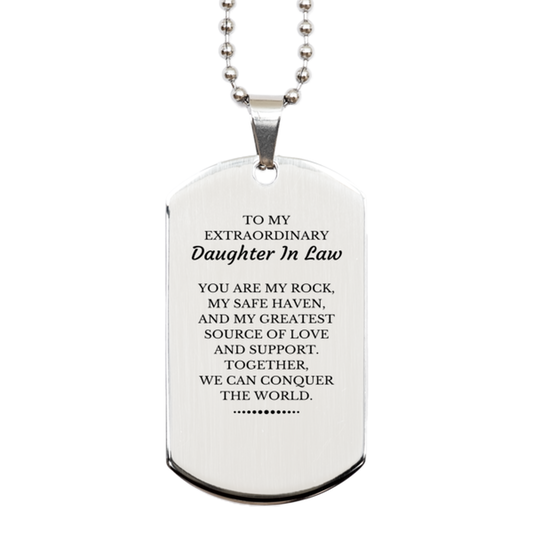 Daughter In Law Silver Dog Tag Necklace - Together We Can Conquer The World | Birthday & Christmas Gift