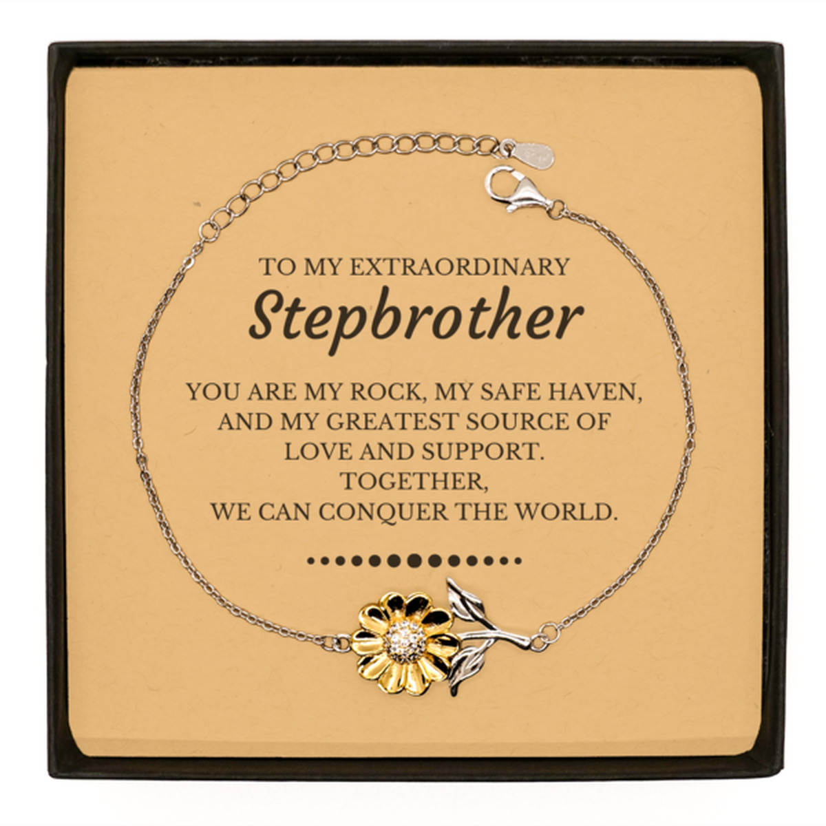 To My Extraordinary Stepbrother Gifts, Together, we can conquer the world, Birthday Sunflower Bracelet For Stepbrother, Christmas Gifts For Stepbrother