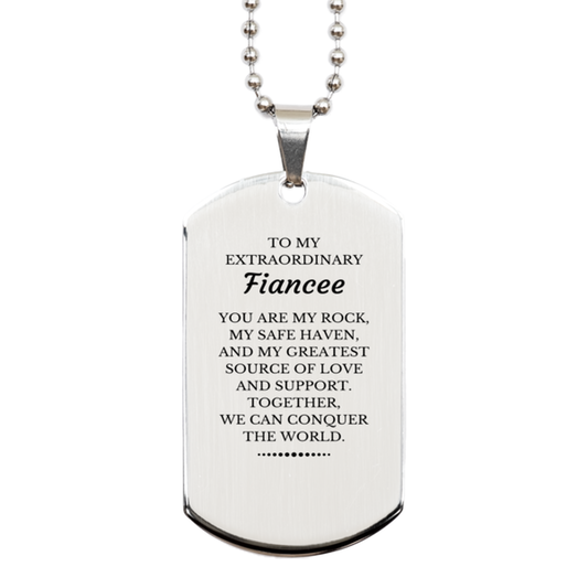 Fiancee Silver Dog Tag Necklace - Together We Can Conquer The World | Birthday & Christmas Gift