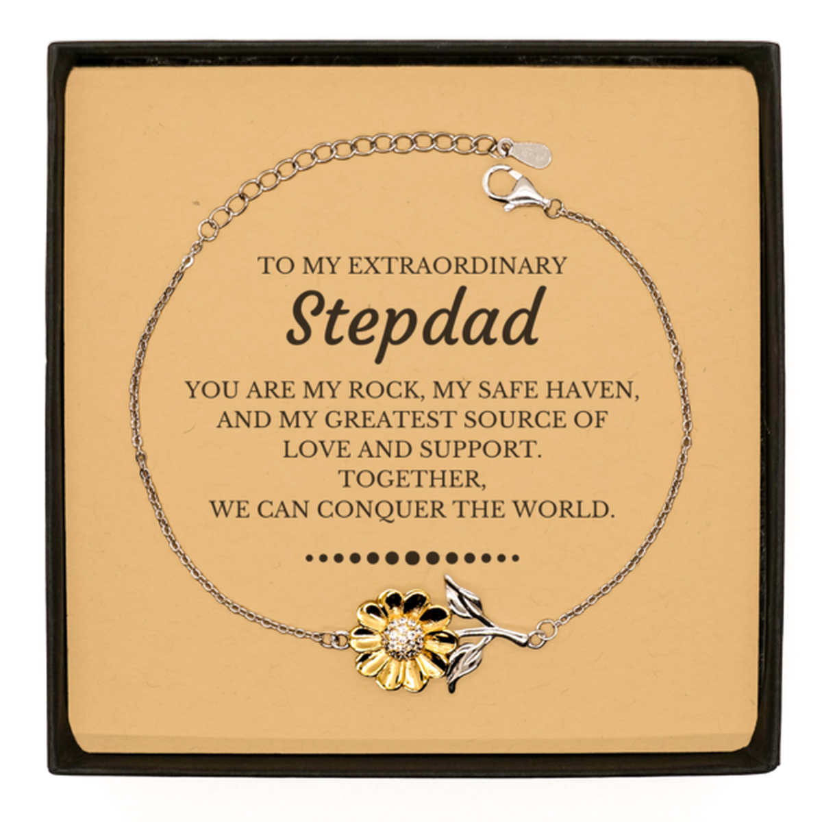 Stepdad Sunflower Bracelet - Together, We Can Conquer the World | Birthday Gift