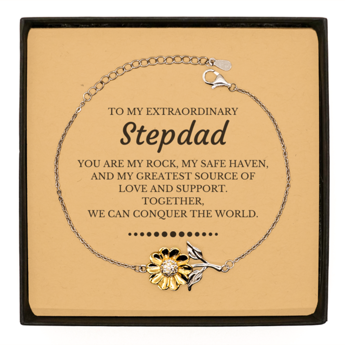 To My Extraordinary Stepdad Gifts, Together, we can conquer the world, Birthday Sunflower Bracelet For Stepdad, Christmas Gifts For Stepdad