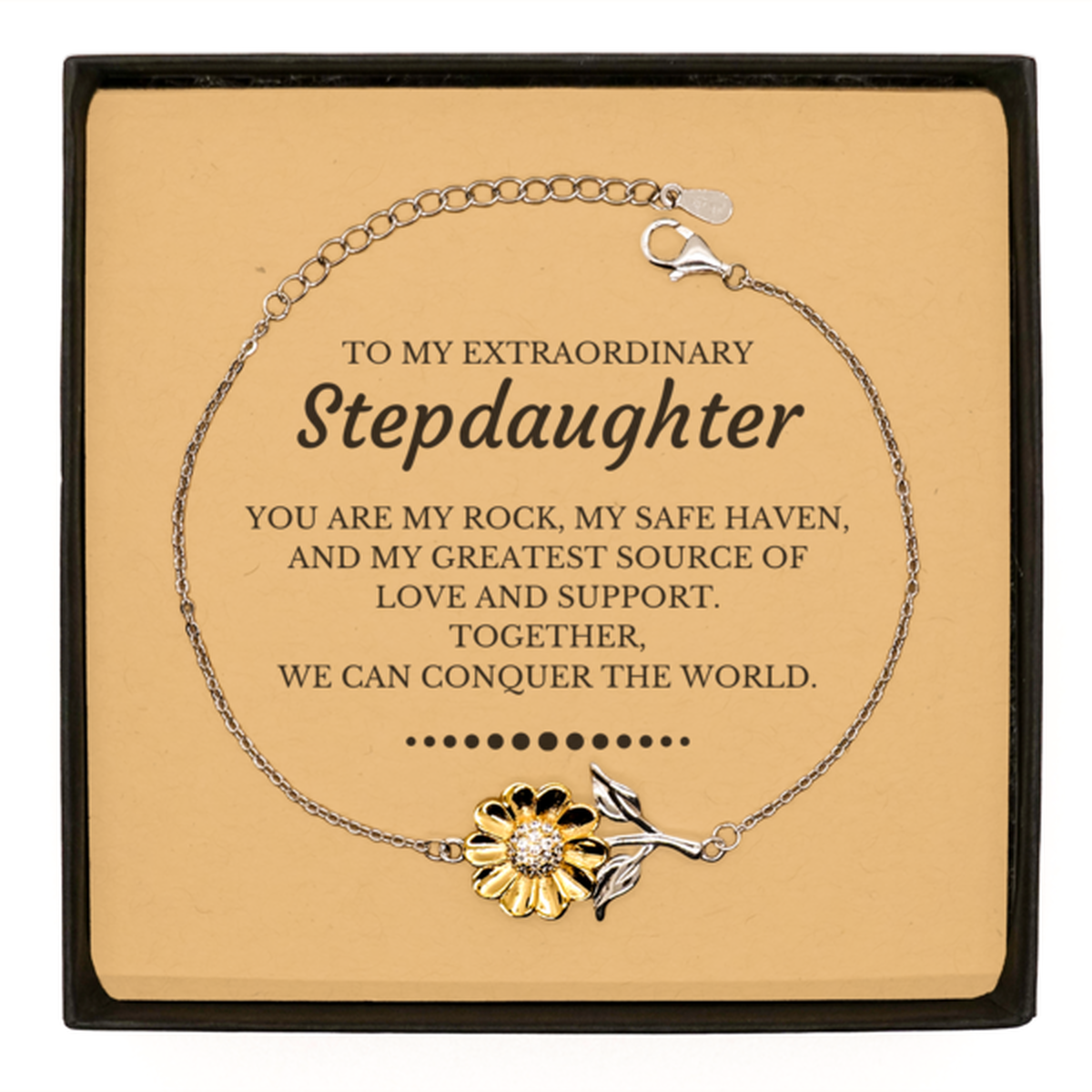 Stepdaughter Sunflower Bracelet - Together, We Can Conquer the World | Birthday & Christmas Gift