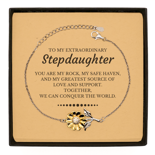 Stepdaughter Sunflower Bracelet - Together, We Can Conquer the World | Birthday & Christmas Gift