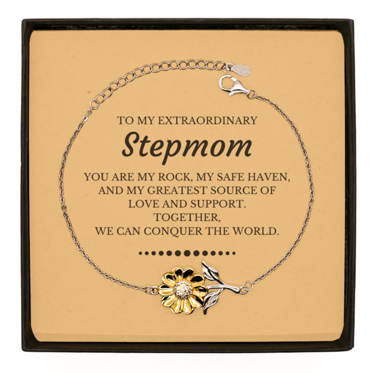 To My Extraordinary Stepmom Gifts, Together, we can conquer the world, Birthday Sunflower Bracelet For Stepmom, Christmas Gifts For Stepmom