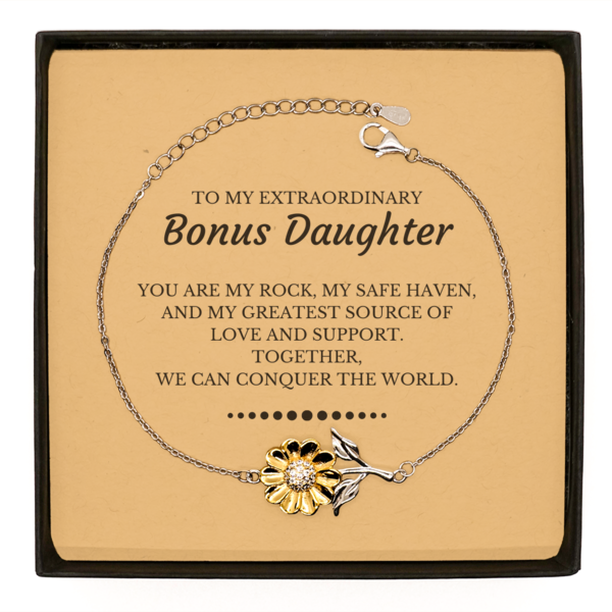 Bonus Daughter Sunflower Bracelet - Together, We Can Conquer the World | Birthday & Christmas Gift