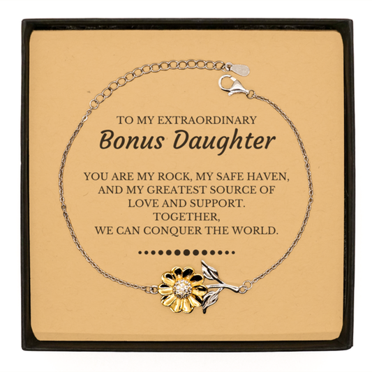 Bonus Daughter Sunflower Bracelet - Together, We Can Conquer the World | Birthday & Christmas Gift
