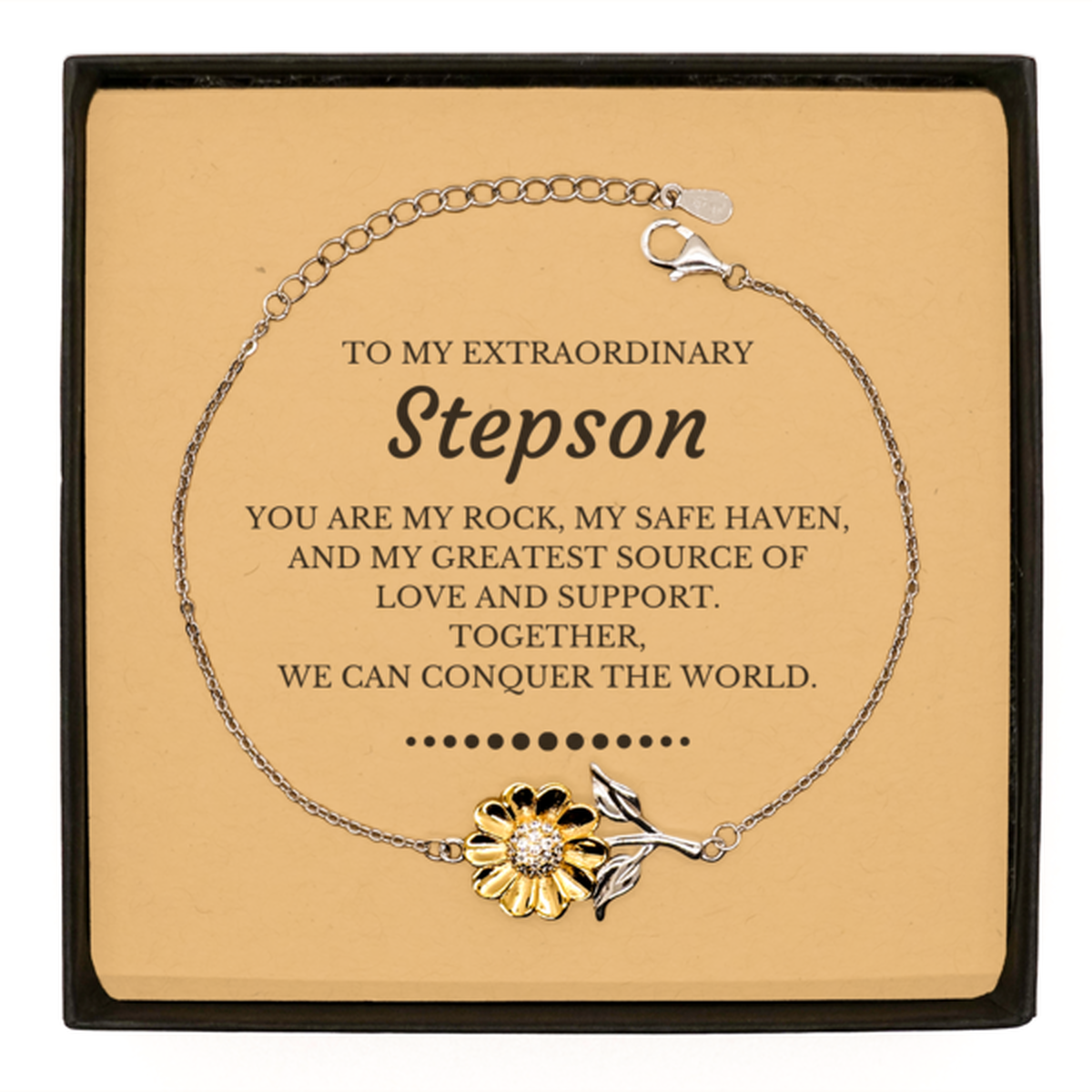 Stepson Sunflower Bracelet - Together, We Can Conquer the World | Birthday or Christmas Gift