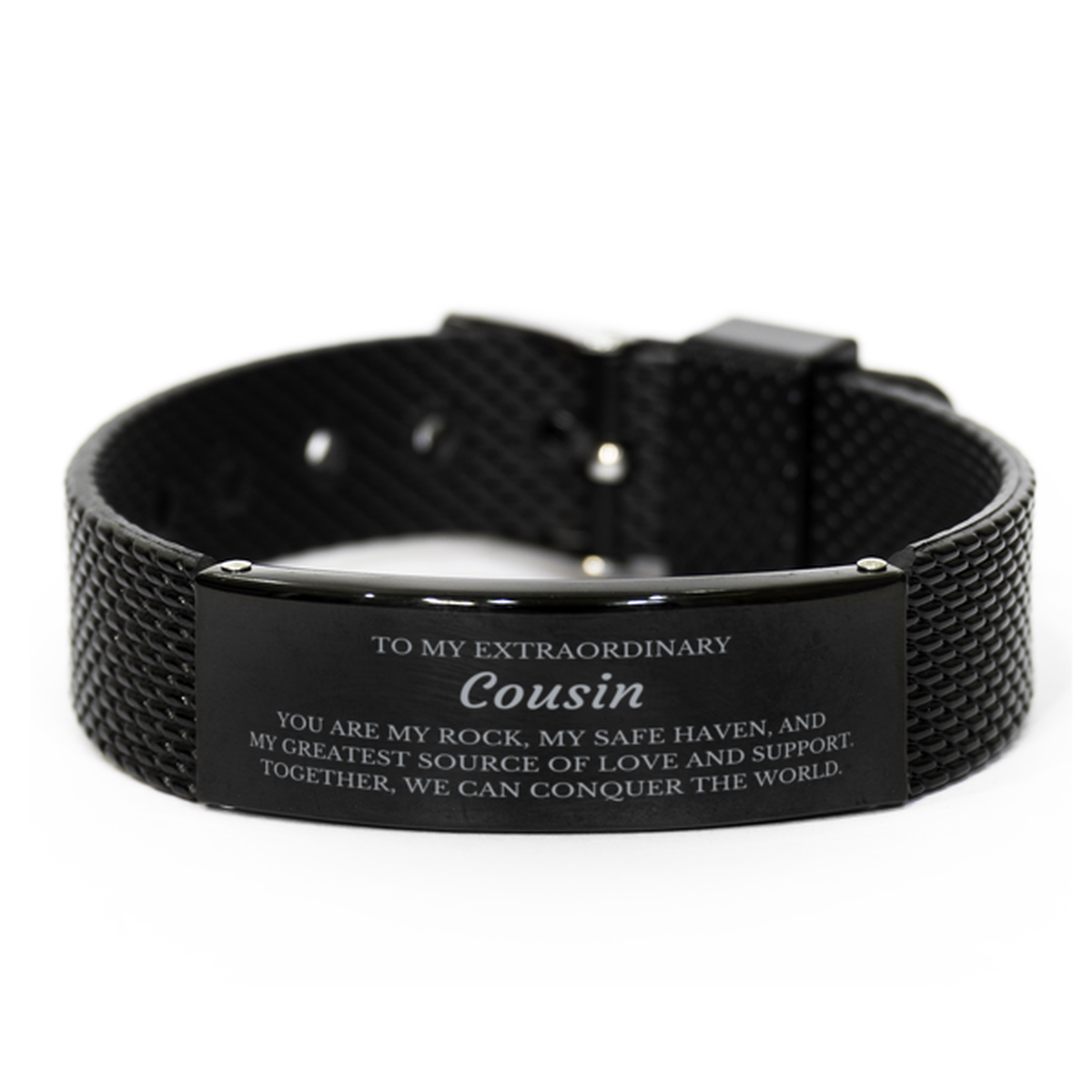 Cousin Black Shark Mesh Bracelet - Together We Can Conquer the World | Birthday & Christmas Gift