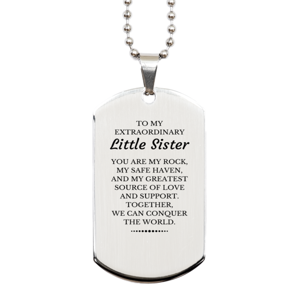 To My Extraordinary Little Sister Gifts, Together, we can conquer the world, Birthday Silver Dog Tag For Little Sister, Christmas Gifts For Little Sister