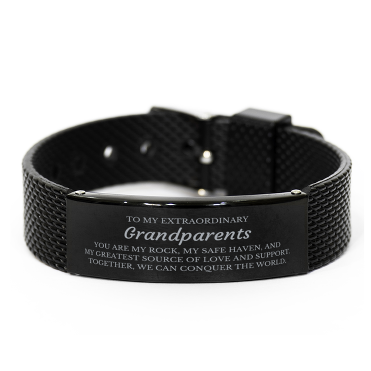 Grandparents Black Shark Mesh Bracelet - Together We Can Conquer the World | Birthday & Christmas Gift