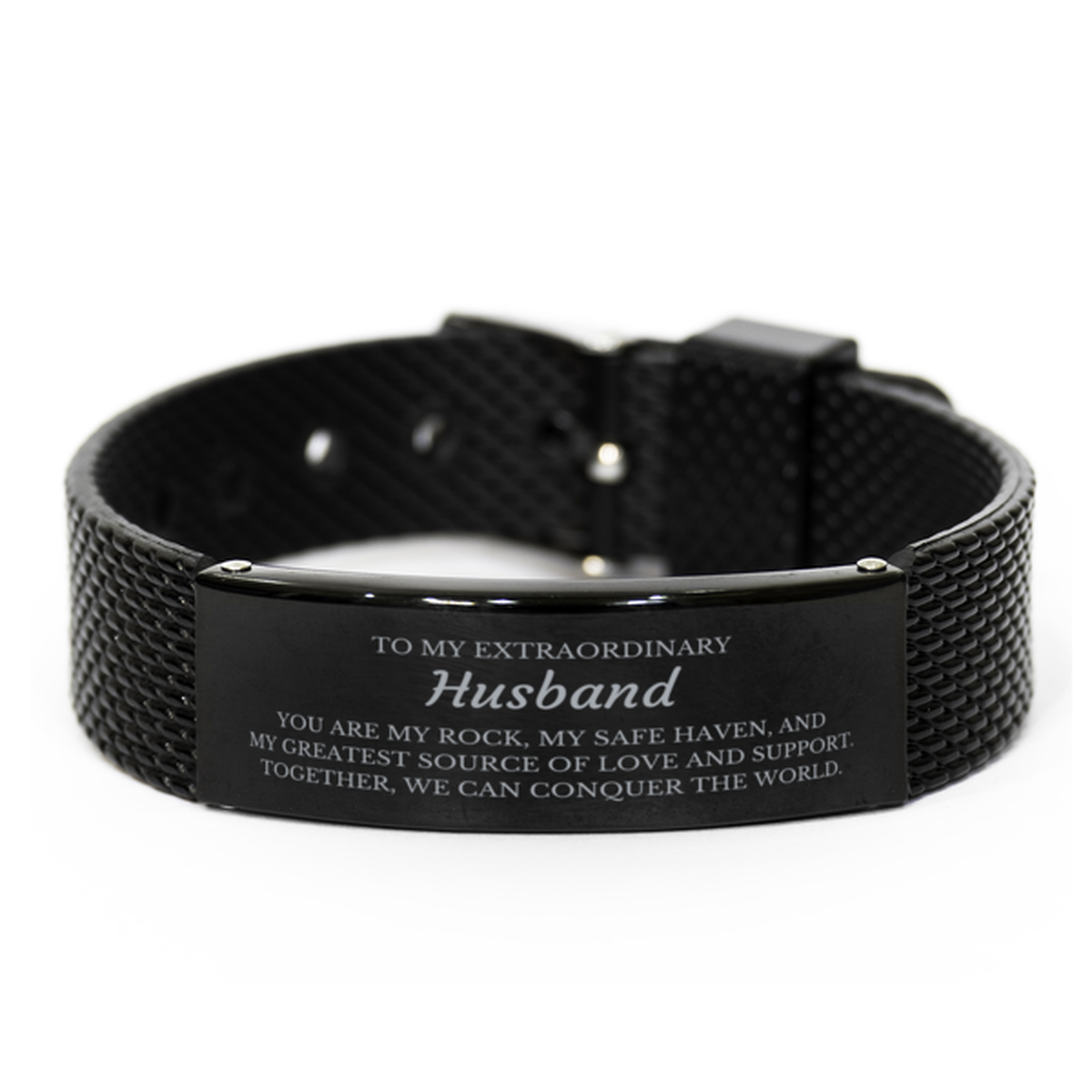 Husband Black Shark Mesh Bracelet - Together We Can Conquer the World | Birthday Gift