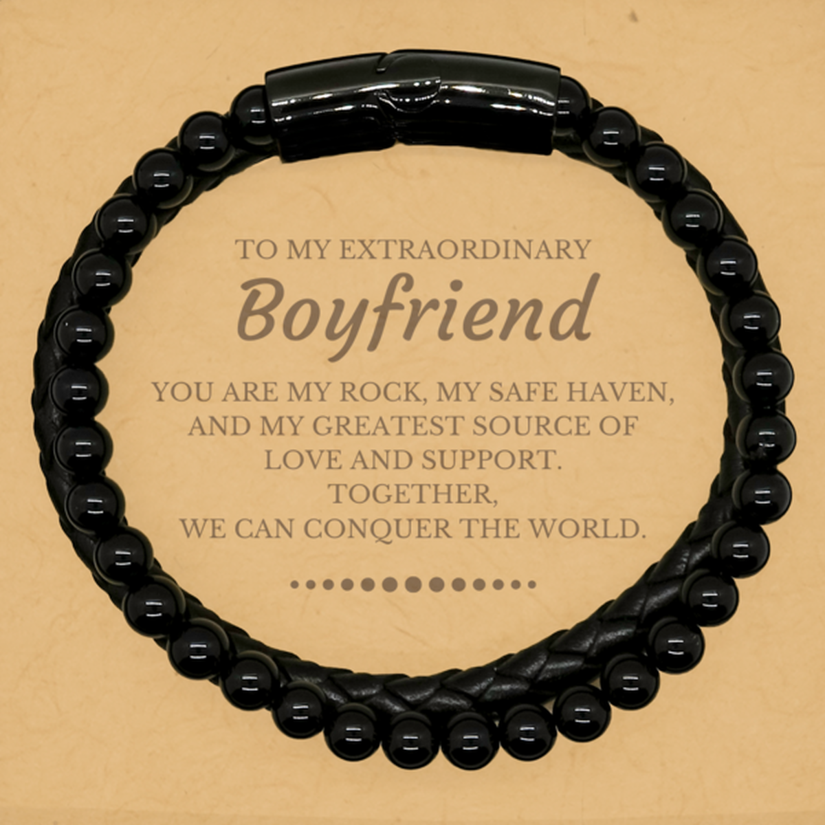 To My Extraordinary Boyfriend Gifts, Together, we can conquer the world, Birthday Stone Leather Bracelets For Boyfriend, Christmas Gifts For Boyfriend