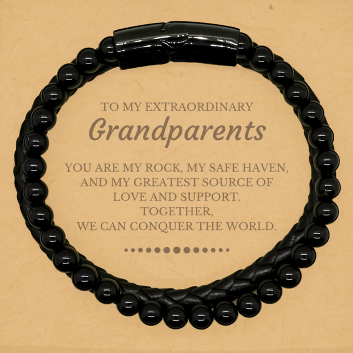 Grandparents Inspirational Leather Bracelet - Together, We Can Conquer the World | Birthday or Christmas Gift