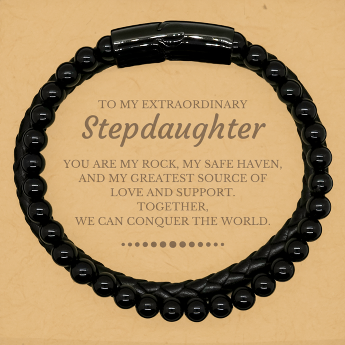 To My Extraordinary Stepdaughter Gifts, Together, we can conquer the world, Birthday Stone Leather Bracelets For Stepdaughter, Christmas Gifts For Stepdaughter