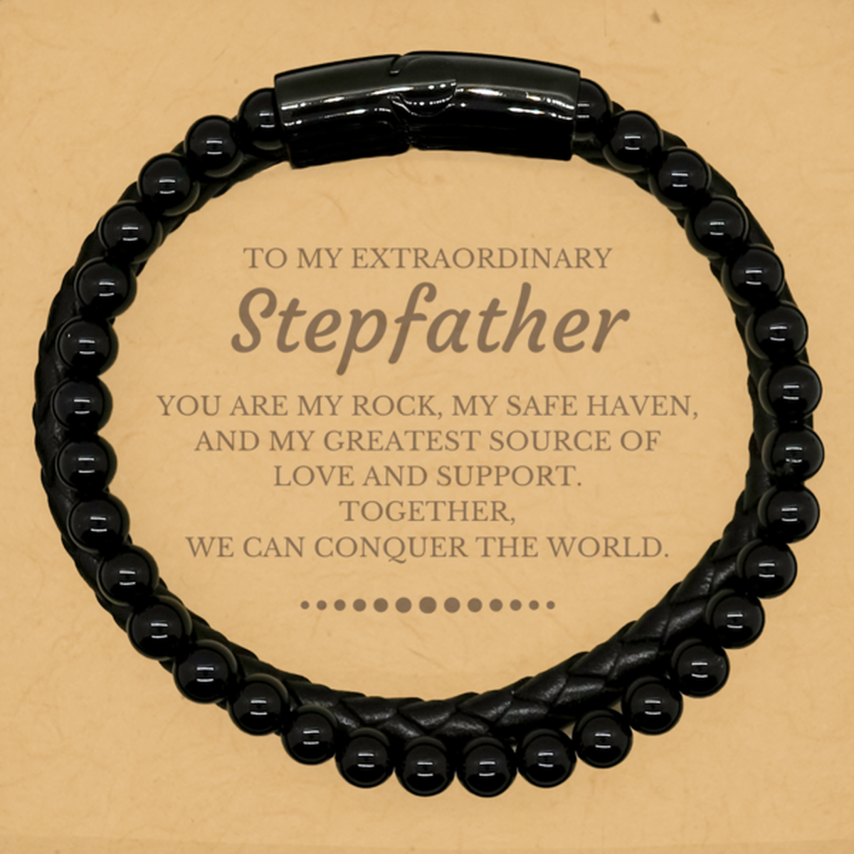 To My Extraordinary Stepfather Gifts, Together, we can conquer the world, Birthday Stone Leather Bracelets For Stepfather, Christmas Gifts For Stepfather