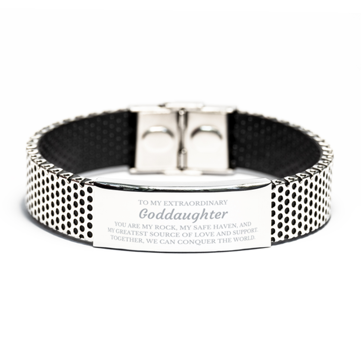 To My Extraordinary Goddaughter Gifts, Together, we can conquer the world, Birthday Stainless Steel Bracelet For Goddaughter, Christmas Gifts For Goddaughter