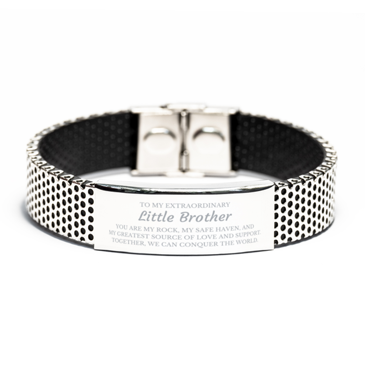To My Extraordinary Little Brother Gifts, Together, we can conquer the world, Birthday Stainless Steel Bracelet For Little Brother, Christmas Gifts For Little Brother