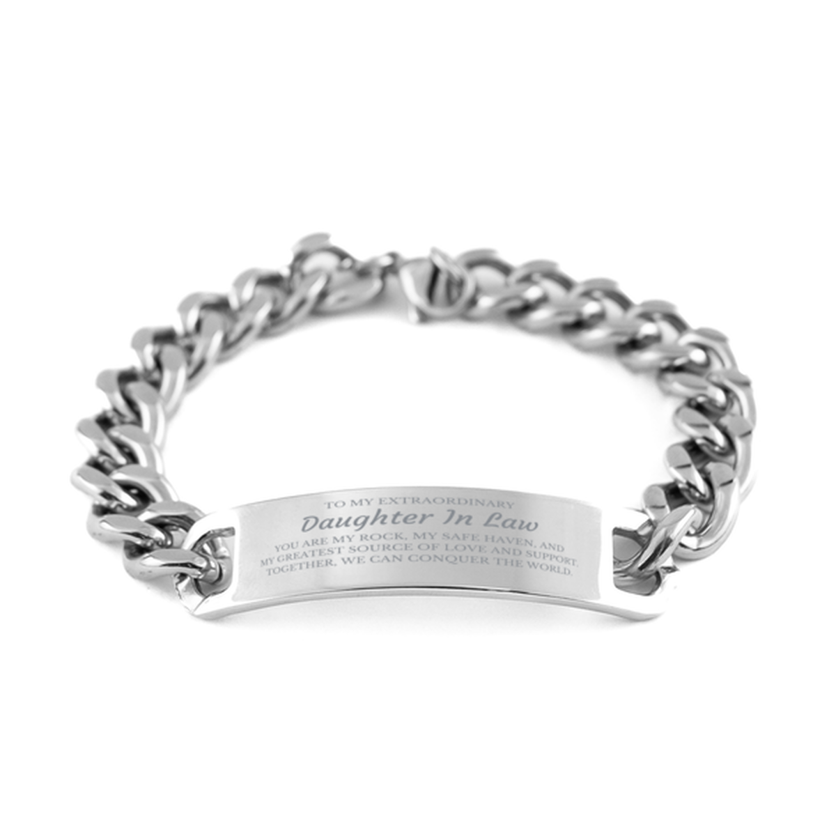 To My Extraordinary Daughter In Law Gifts, Together, we can conquer the world, Birthday Cuban Chain Stainless Steel Bracelet For Daughter In Law, Christmas Gifts For Daughter In Law