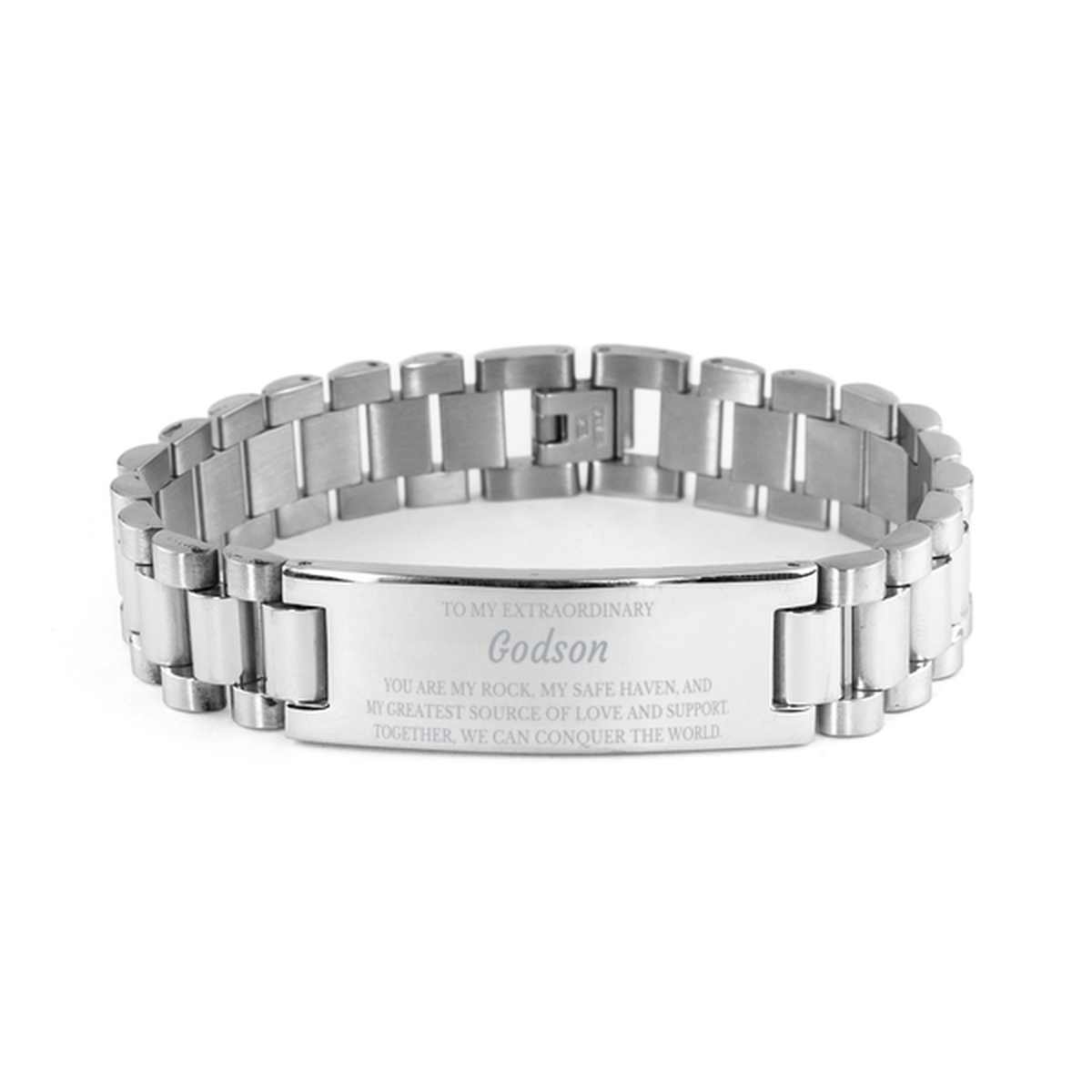 To My Extraordinary Godson Gifts, Together, we can conquer the world, Birthday Ladder Stainless Steel Bracelet For Godson, Christmas Gifts For Godson
