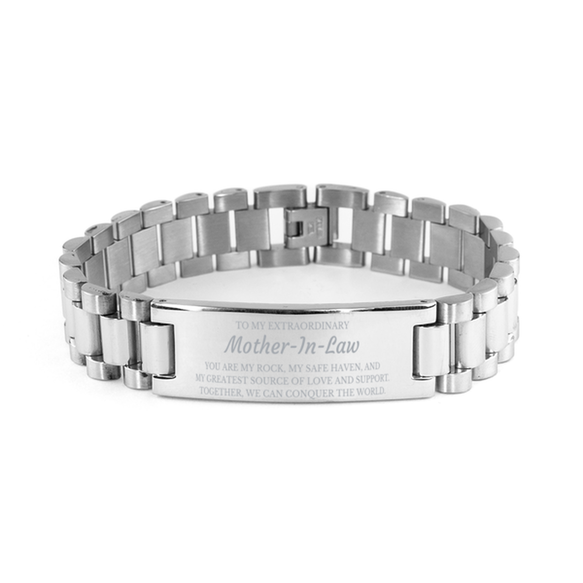 To My Extraordinary Mother-In-Law Gifts, Together, we can conquer the world, Birthday Ladder Stainless Steel Bracelet For Mother-In-Law, Christmas Gifts For Mother-In-Law