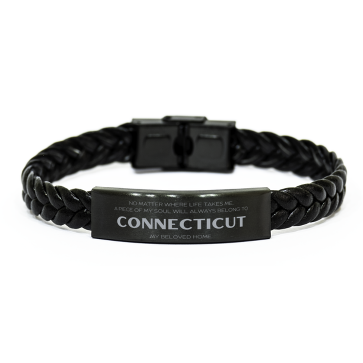 Love Connecticut State Gifts, My soul will always belong to Connecticut, Proud Braided Leather Bracelet, Birthday Unique Gifts For Connecticut Men, Women, Friends