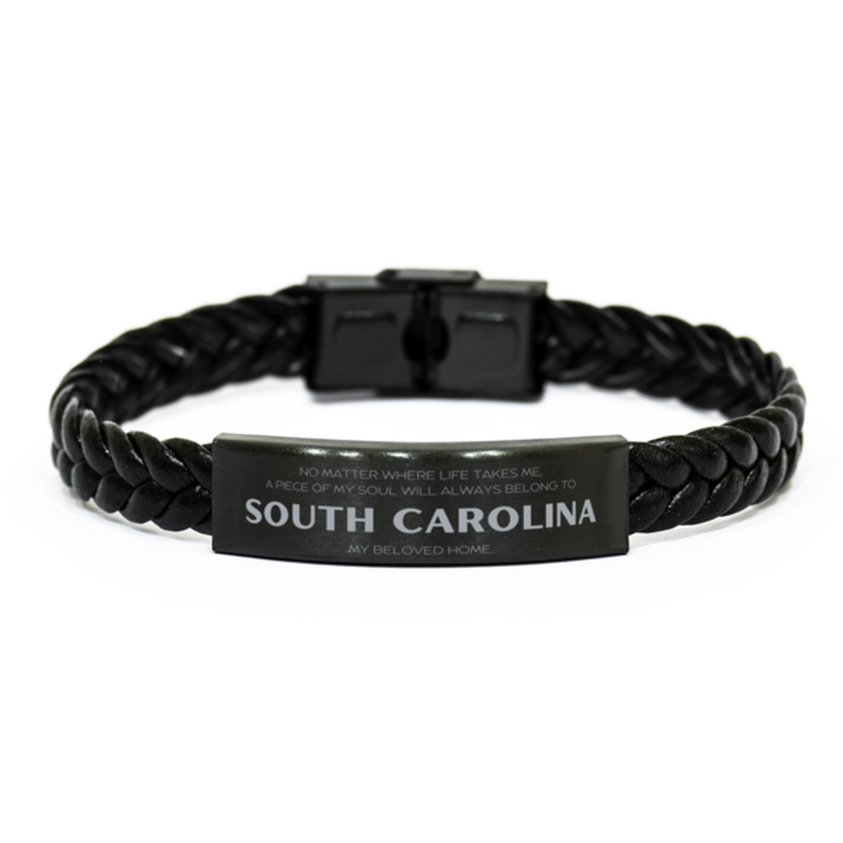 Love South Carolina State Gifts, My soul will always belong to South Carolina, Proud Braided Leather Bracelet, Birthday Unique Gifts For South Carolina Men, Women, Friends