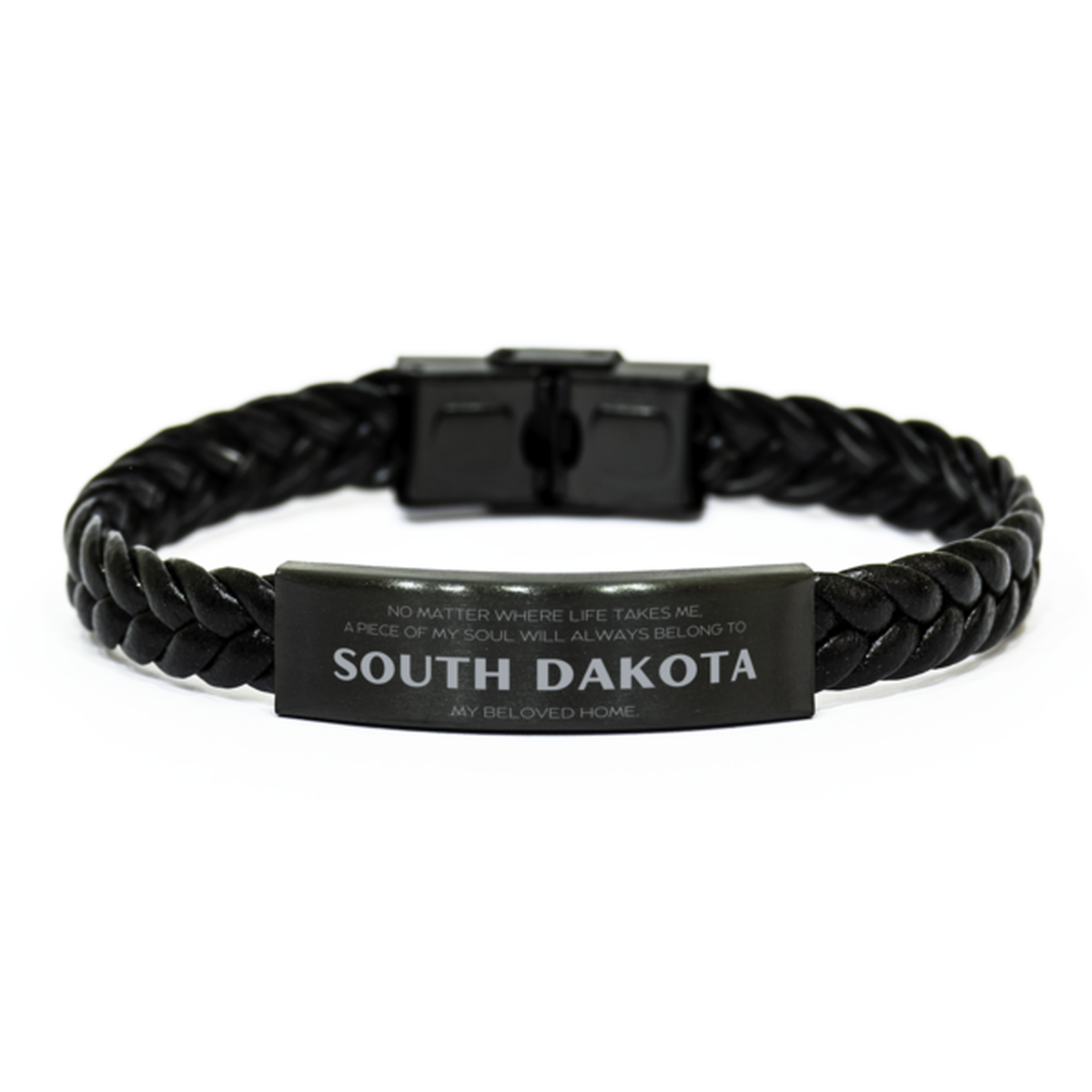 Love South Dakota State Gifts, My soul will always belong to South Dakota, Proud Braided Leather Bracelet, Birthday Unique Gifts For South Dakota Men, Women, Friends