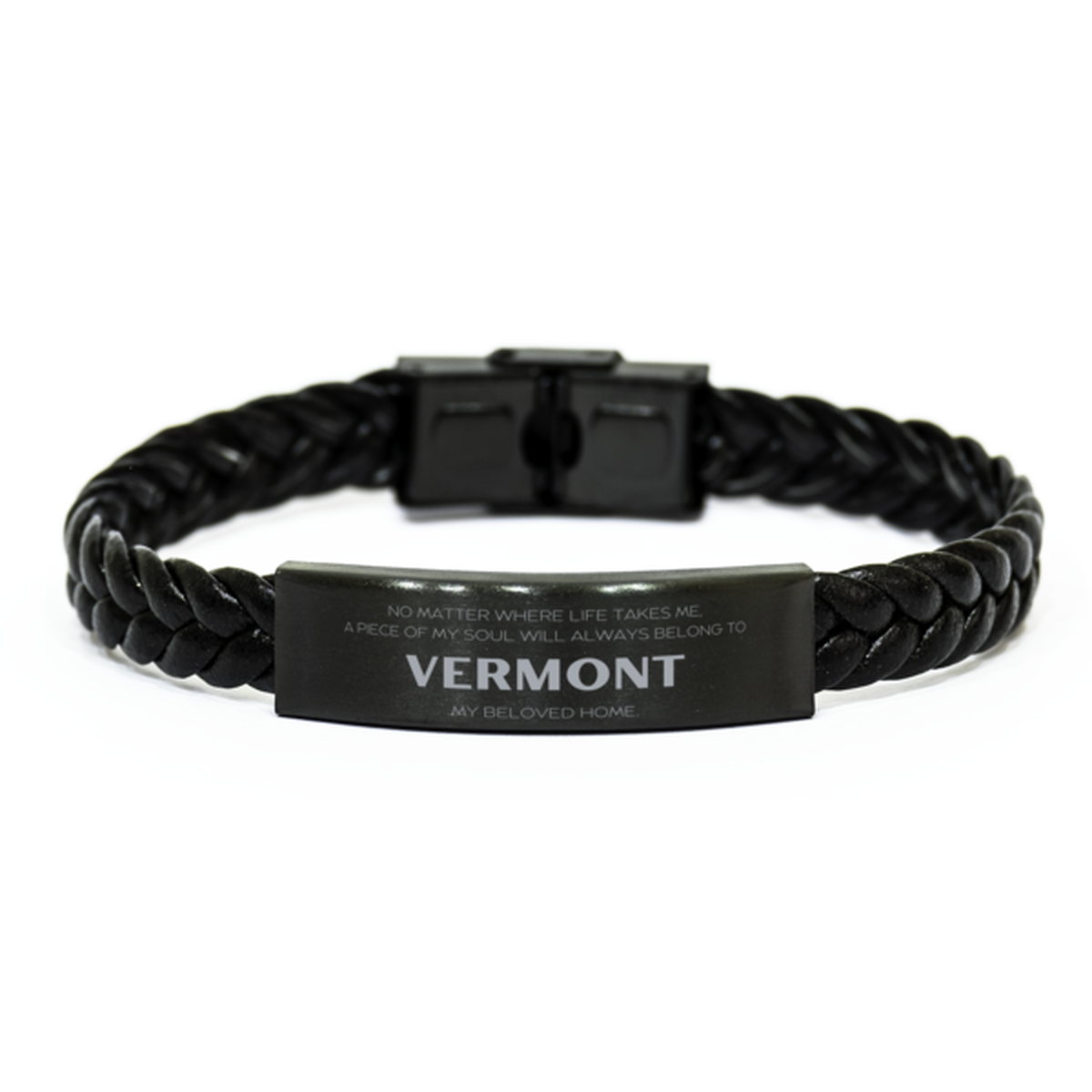 Love Vermont State Gifts, My soul will always belong to Vermont, Proud Braided Leather Bracelet, Birthday Unique Gifts For Vermont Men, Women, Friends