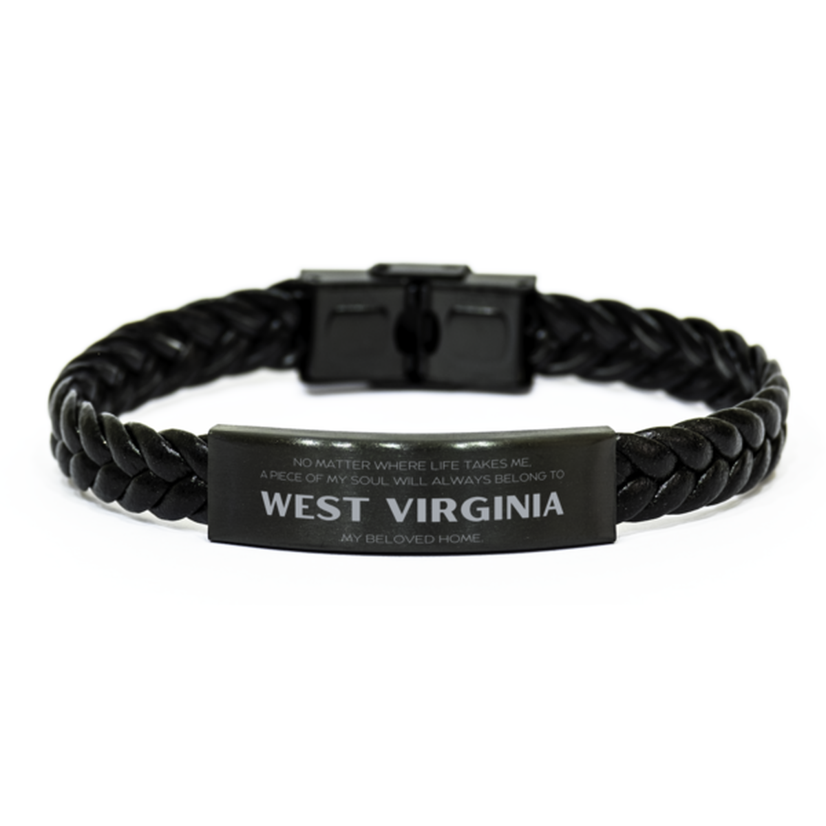 Love West Virginia State Gifts, My soul will always belong to West Virginia, Proud Braided Leather Bracelet, Birthday Unique Gifts For West Virginia Men, Women, Friends