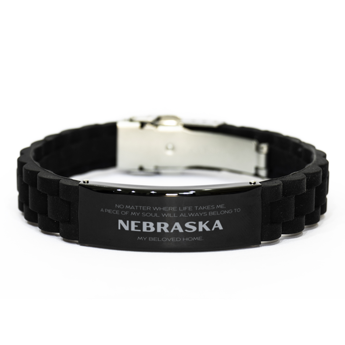 Love Nebraska State Gifts, My soul will always belong to Nebraska, Proud Black Glidelock Clasp Bracelet, Birthday Unique Gifts For Nebraska Men, Women, Friends