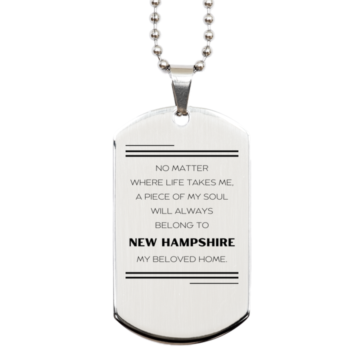 New Hampshire Silver Dog Tag Necklace - My Soul Belongs to NH | Unique Gift for Friends