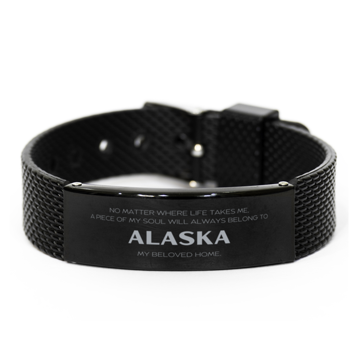 Love Alaska State Gifts, My soul will always belong to Alaska, Proud Black Shark Mesh Bracelet, Birthday Unique Gifts For Alaska Men, Women, Friends