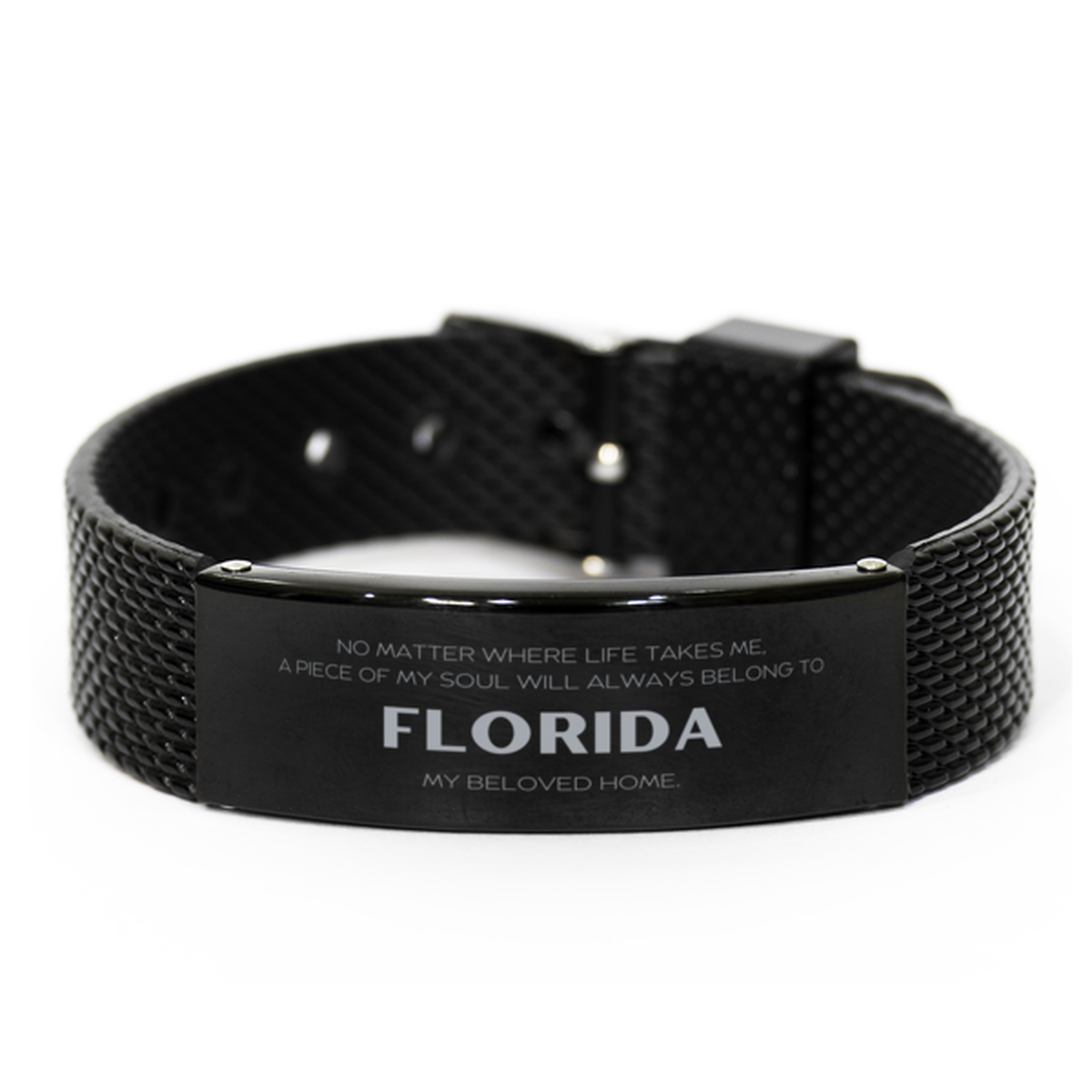 Love Florida State Gifts, My soul will always belong to Florida, Proud Black Shark Mesh Bracelet, Birthday Unique Gifts For Florida Men, Women, Friends