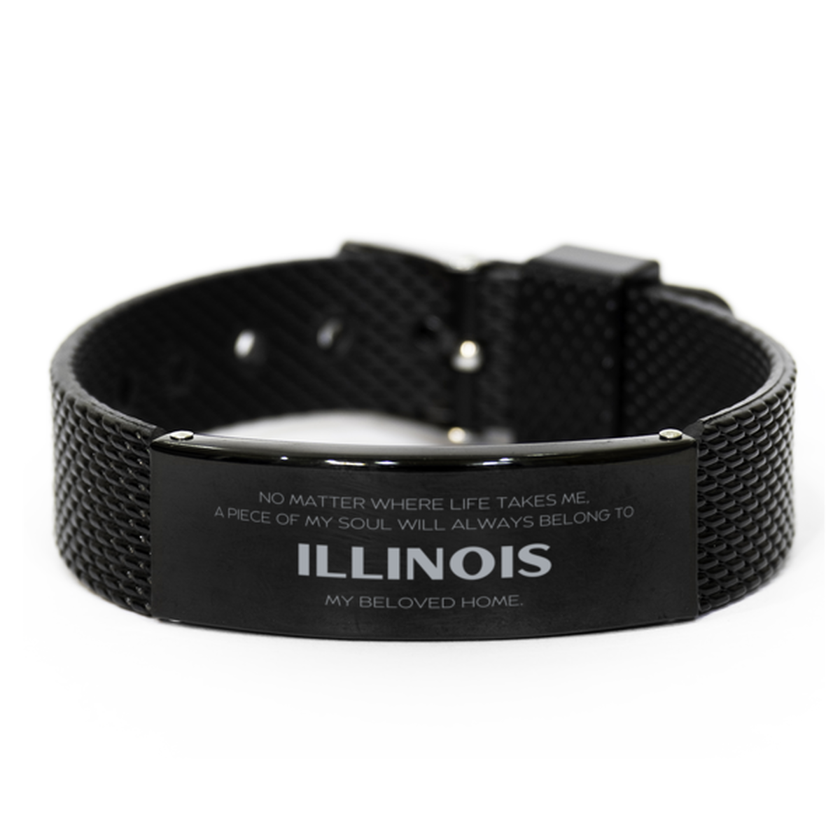 Love Illinois State Gifts, My soul will always belong to Illinois, Proud Black Shark Mesh Bracelet, Birthday Unique Gifts For Illinois Men, Women, Friends