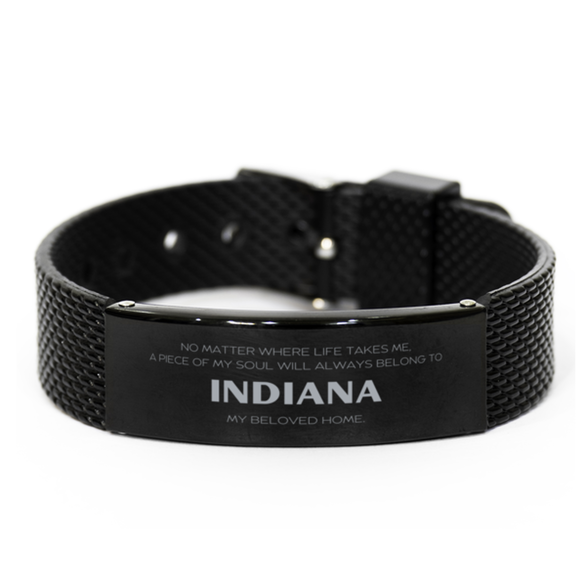 Love Indiana State Gifts, My soul will always belong to Indiana, Proud Black Shark Mesh Bracelet, Birthday Unique Gifts For Indiana Men, Women, Friends