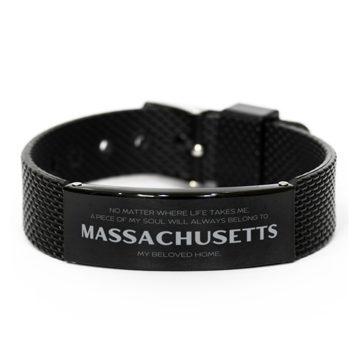 Love Massachusetts State Gifts, My soul will always belong to Massachusetts, Proud Black Shark Mesh Bracelet, Birthday Unique Gifts For Massachusetts Men, Women, Friends