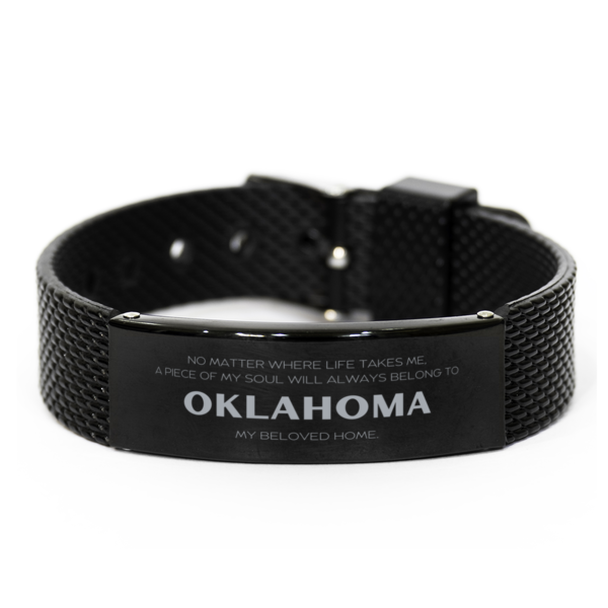 Love Oklahoma State Gifts, My soul will always belong to Oklahoma, Proud Black Shark Mesh Bracelet, Birthday Unique Gifts For Oklahoma Men, Women, Friends