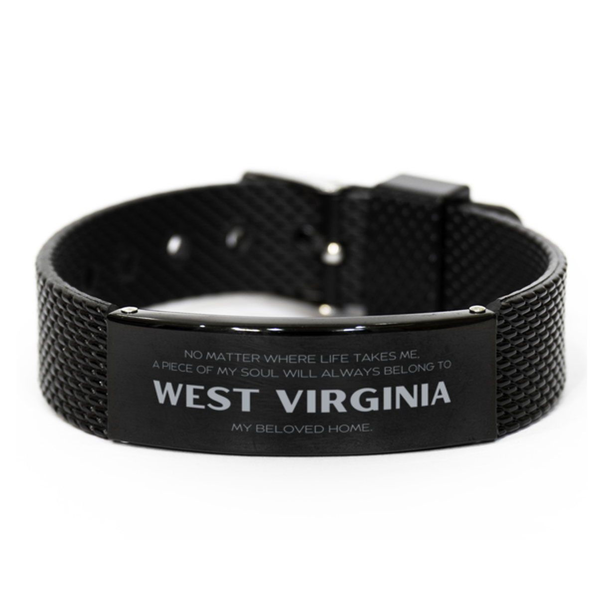 Love West Virginia State Gifts, My soul will always belong to West Virginia, Proud Black Shark Mesh Bracelet, Birthday Unique Gifts For West Virginia Men, Women, Friends