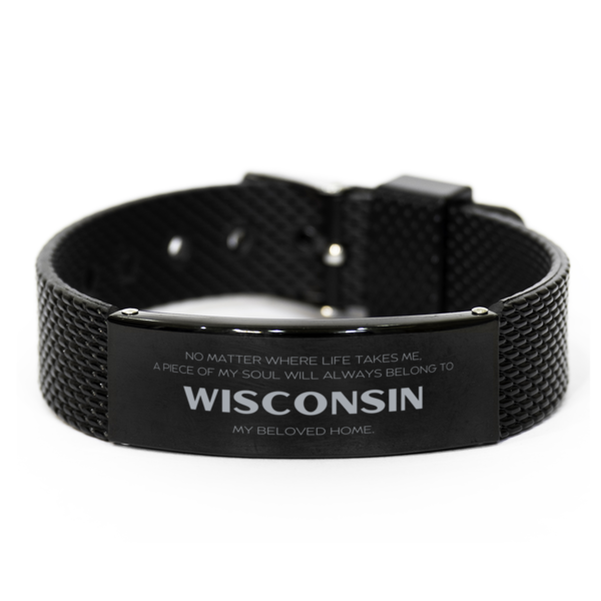 Love Wisconsin State Gifts, My soul will always belong to Wisconsin, Proud Black Shark Mesh Bracelet, Birthday Unique Gifts For Wisconsin Men, Women, Friends