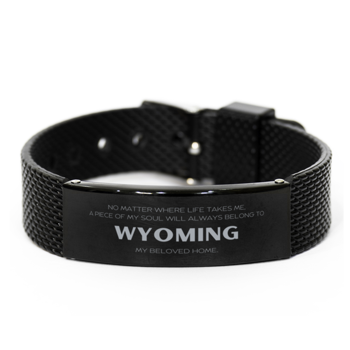 Love Wyoming State Gifts, My soul will always belong to Wyoming, Proud Black Shark Mesh Bracelet, Birthday Unique Gifts For Wyoming Men, Women, Friends
