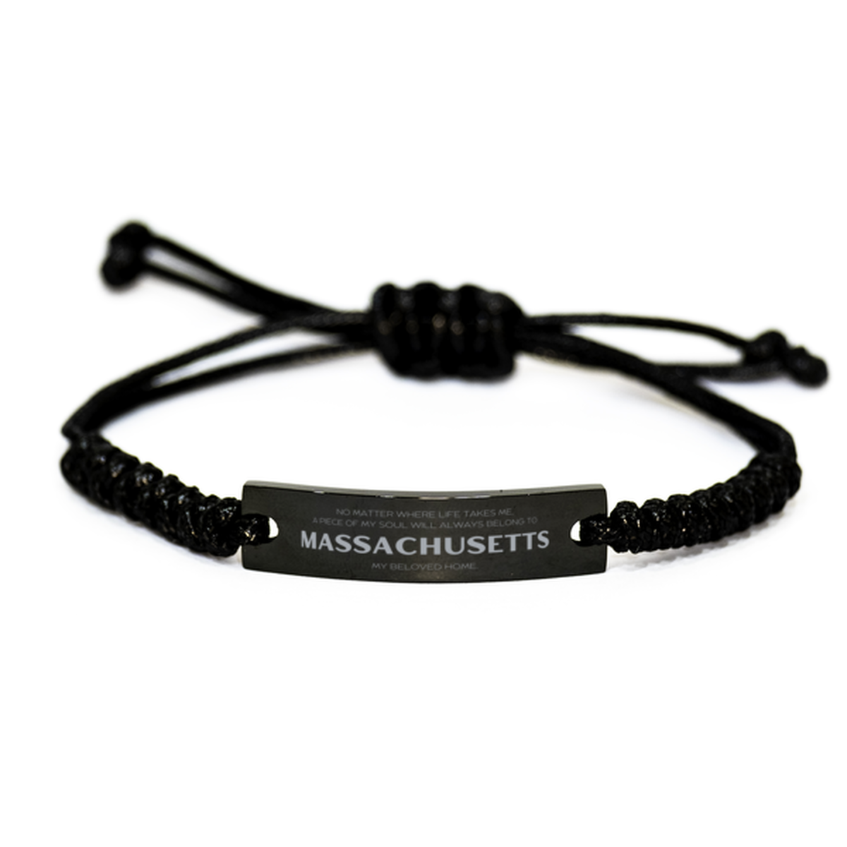 Love Massachusetts State Gifts, My soul will always belong to Massachusetts, Proud Black Rope Bracelet, Birthday Unique Gifts For Massachusetts Men, Women, Friends