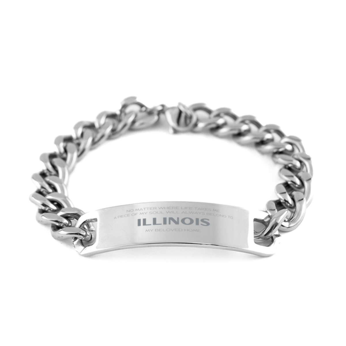 Love Illinois State Gifts, My soul will always belong to Illinois, Proud Cuban Chain Stainless Steel Bracelet, Birthday Unique Gifts For Illinois Men, Women, Friends