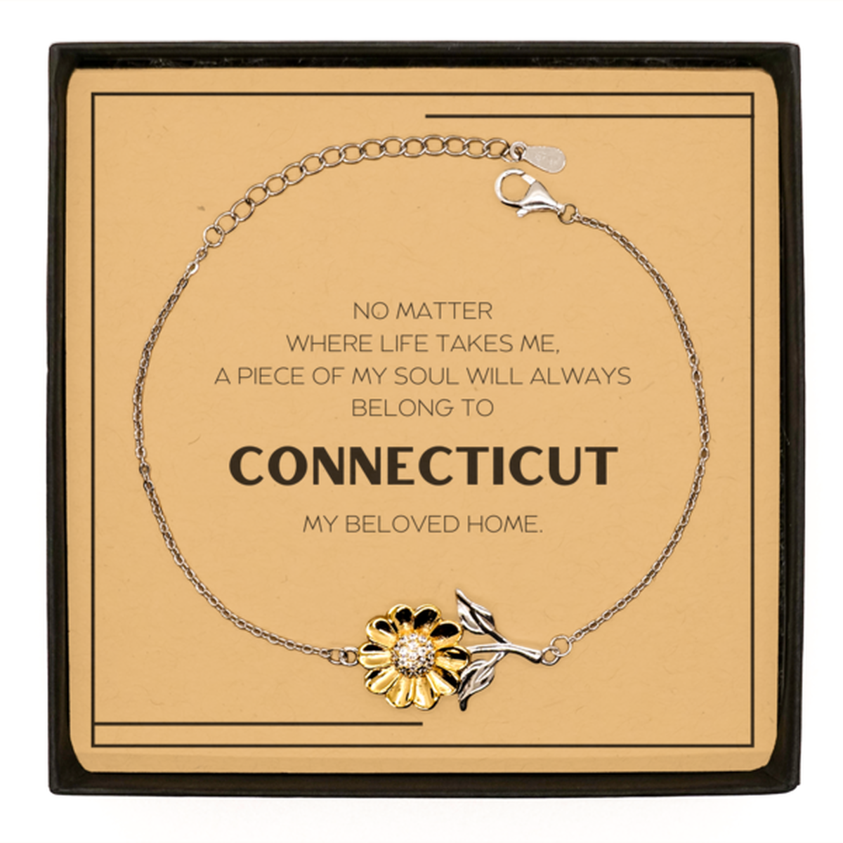 Love Connecticut State Gifts, My soul will always belong to Connecticut, Proud Sunflower Bracelet, Birthday Unique Gifts For Connecticut Men, Women, Friends
