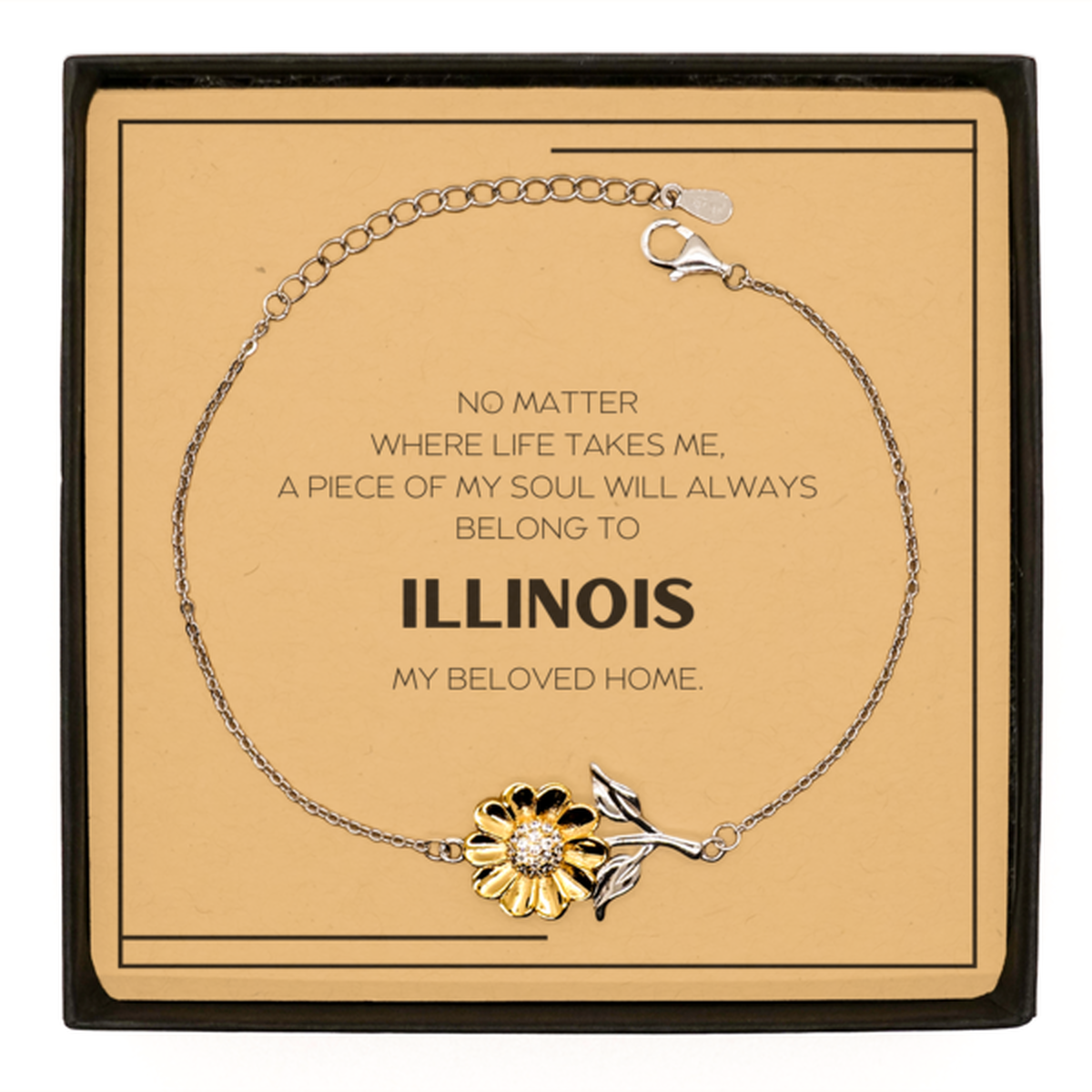 Love Illinois State Gifts, My soul will always belong to Illinois, Proud Sunflower Bracelet, Birthday Unique Gifts For Illinois Men, Women, Friends