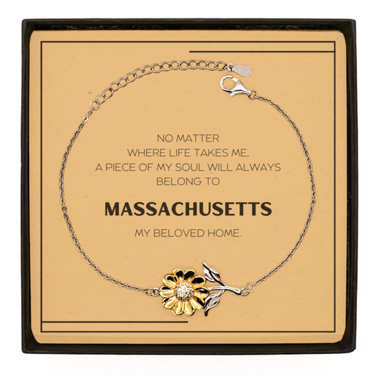 Love Massachusetts State Gifts, My soul will always belong to Massachusetts, Proud Sunflower Bracelet, Birthday Unique Gifts For Massachusetts Men, Women, Friends